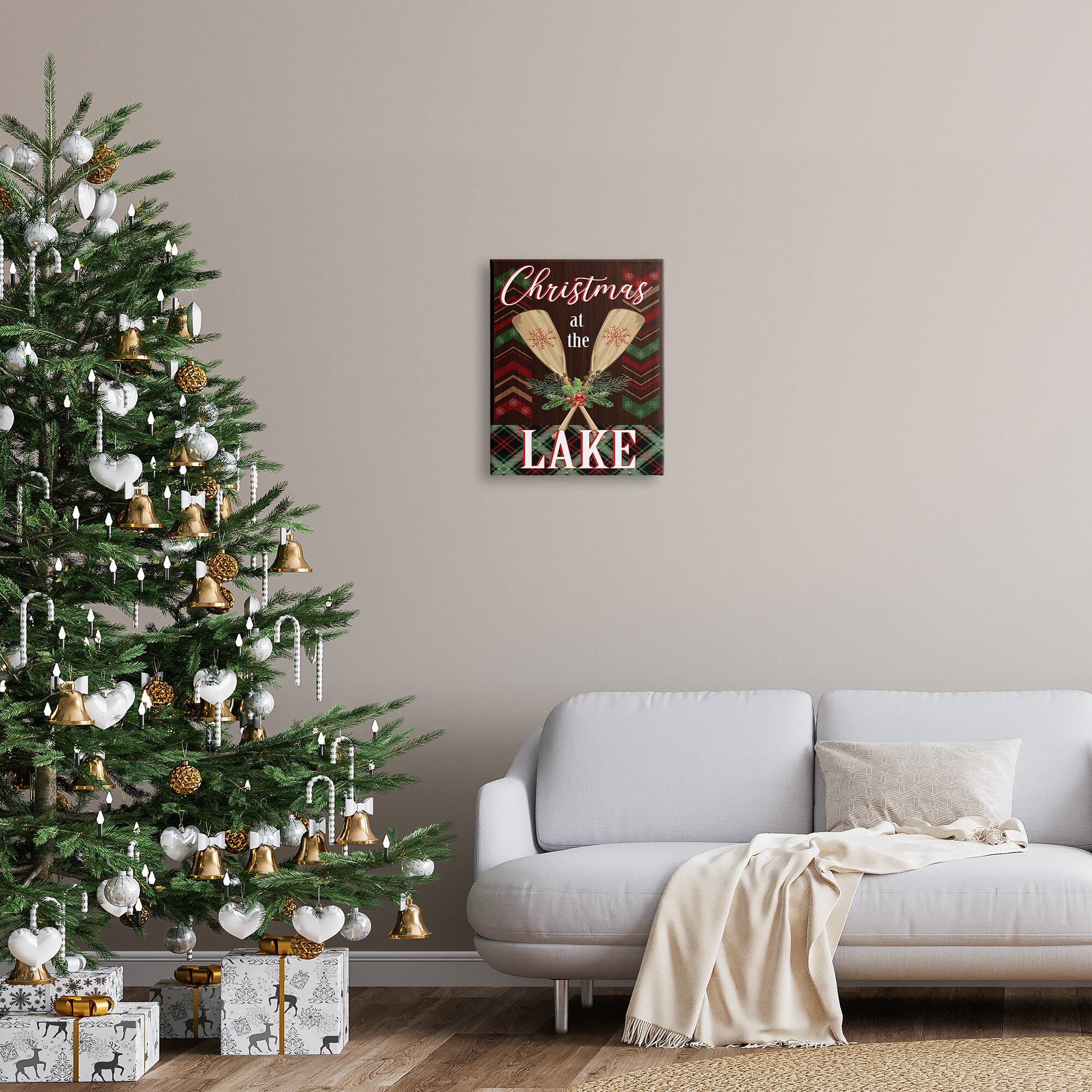 Stupell Industries Christmas At Lake Seasonal Oars Framed Giclee Art